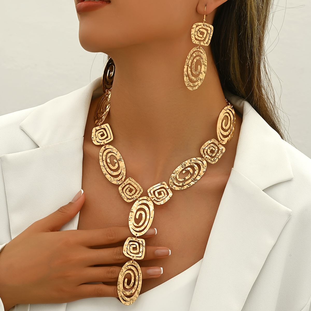 Middle Eastern Spiral Earrings & Y Necklace Set